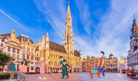Grand-place de Bruxelles avec des personnages en situation de handicap