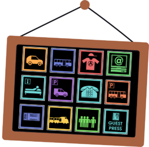 un dessin représentant un tableau noir avec des pictogrammes