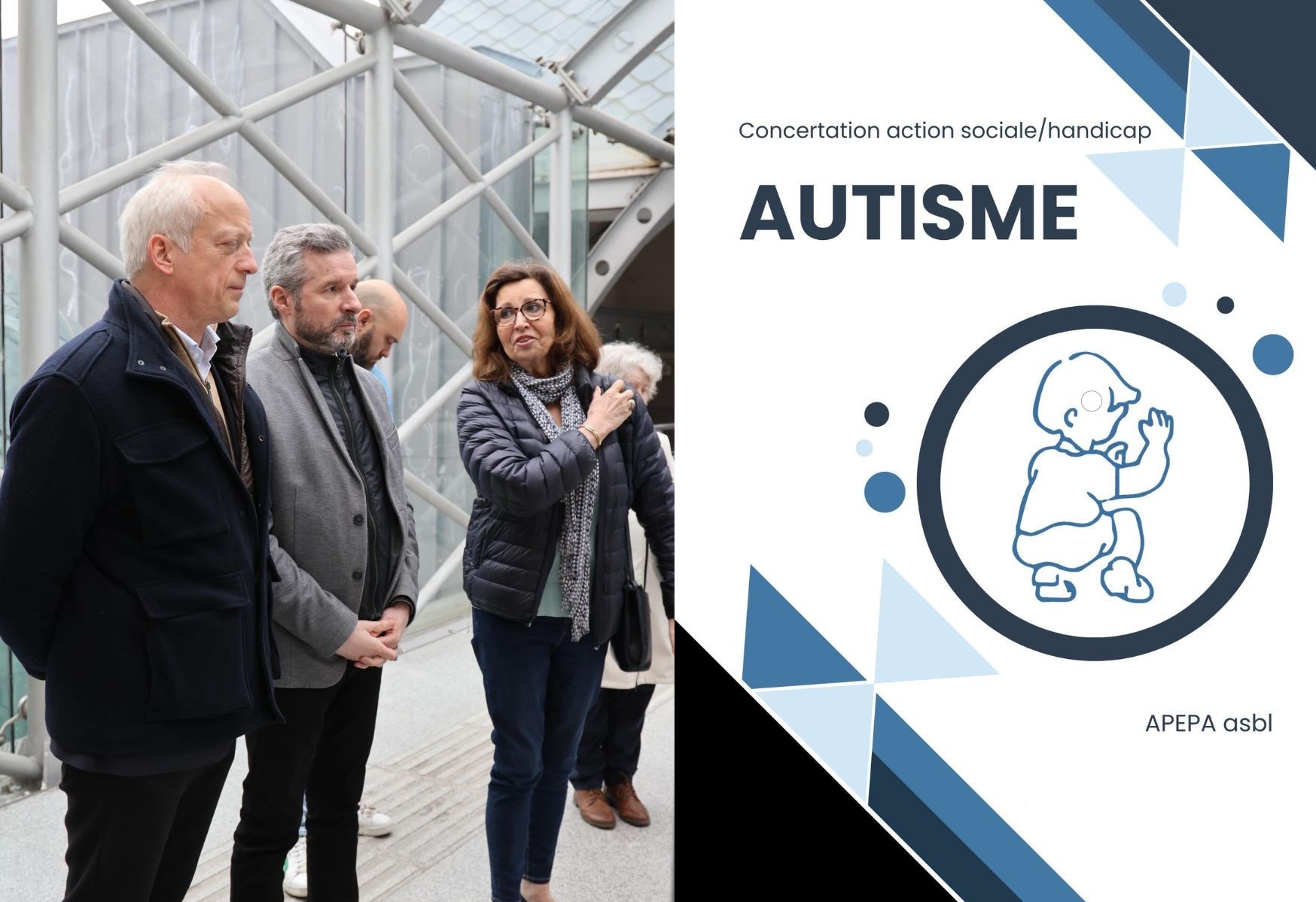 Les revendications de l'APEPA : le ministre Yves Coppieters, Axel Van Weynendael, Adrien Monsieur, Alice Suls et la couverture des demandes de l'APEPA